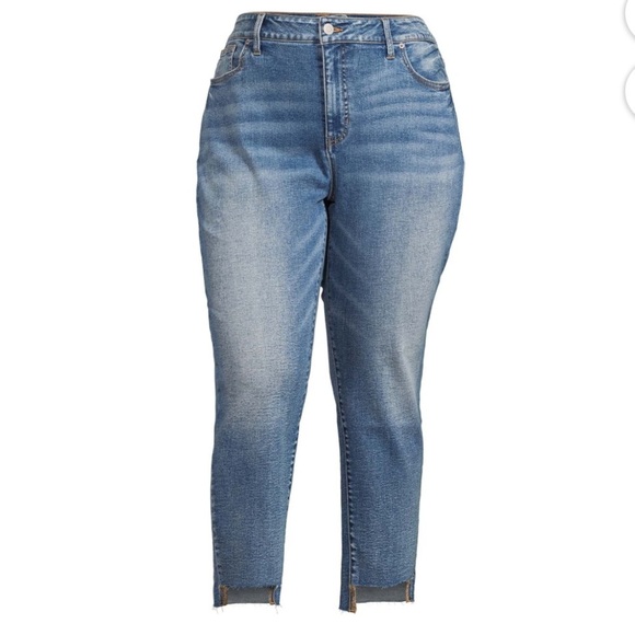 Terra & Sky Denim - Terra & Sky Women's Plus Size Step Hem Straight Leg Jeans, 27" Inseam